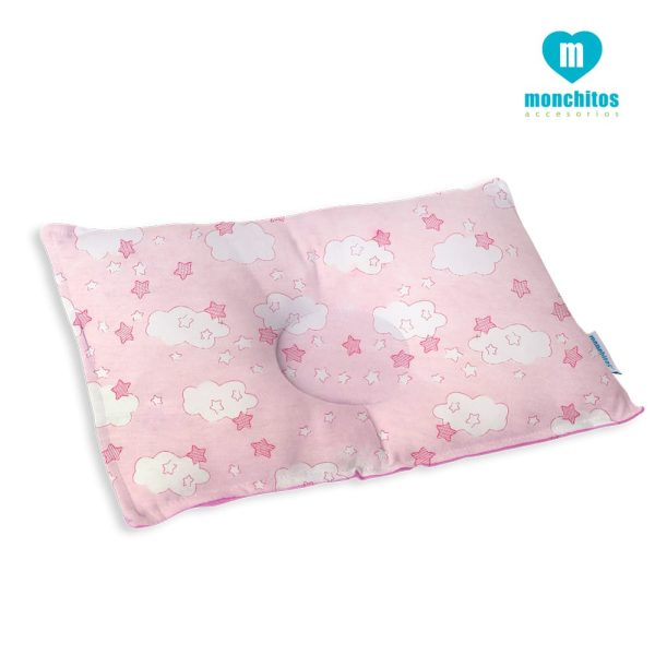 Monchitos - Almohada anti cabeza plana rosado nubes