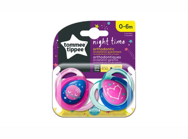 Tommee Tippee- Chupones Night Time 0-6M Rosado / Celeste x2 unidades