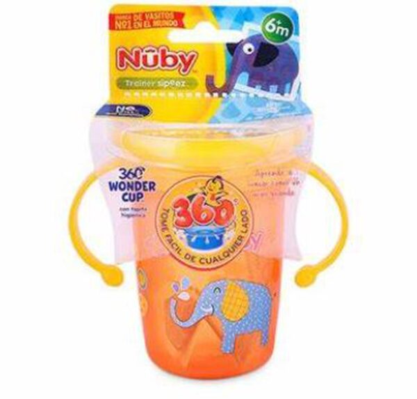 NUBY VASITO 360 CON TAPA PP 240ML NARANJA TAPA AMARILLA